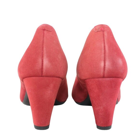 Hotter Womens Sz 8.5M Joanna Red Suede Round Toe Slip On Block High Heels Pump - Picture 8 of 12